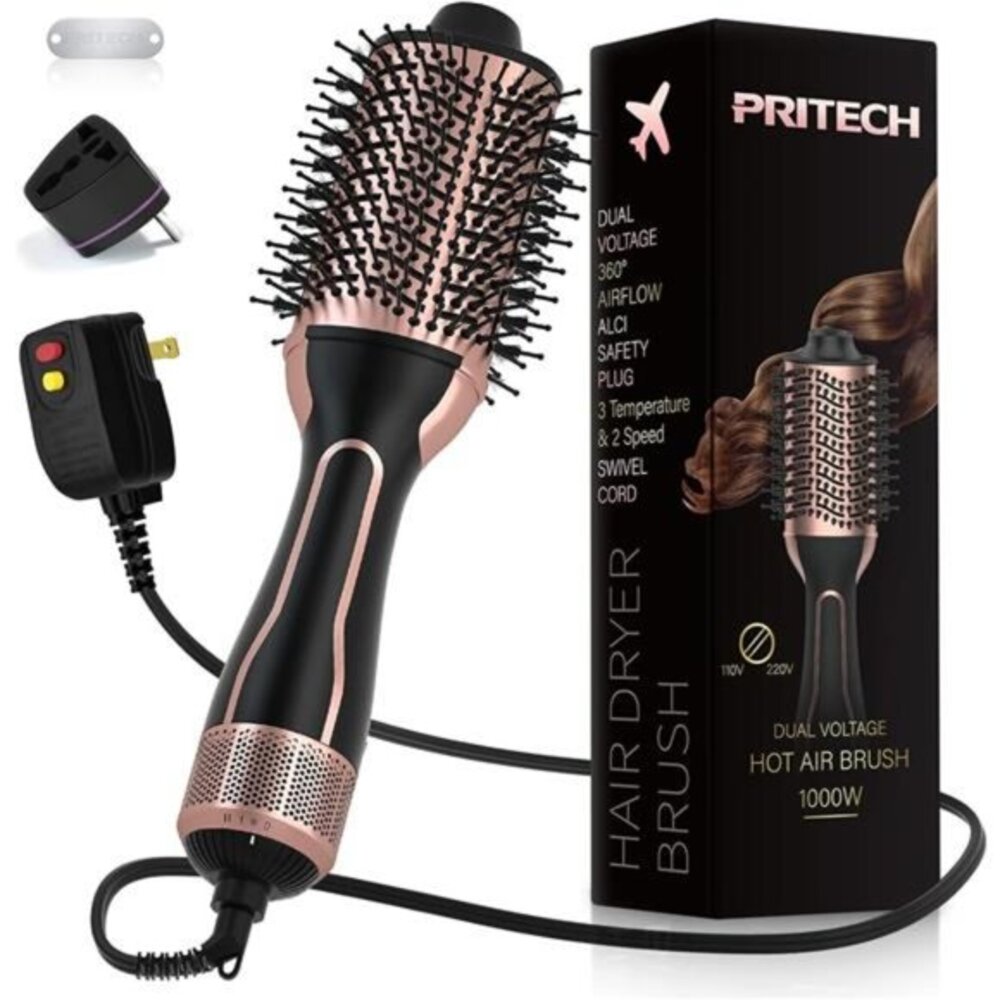 Dual Voltage Hair Dryer‎ Brush Hot Air Brush 110V-120V/220V-240V Ionic 1000W